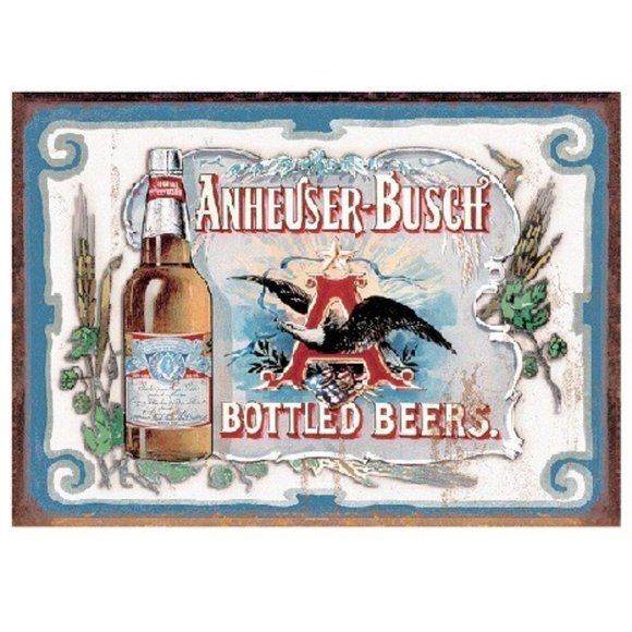New "Anheuser Busch Bottled Beers" Man Cave Nostalgia Metal Sign. 16"W x 12.5"H - Picture 1 of 1